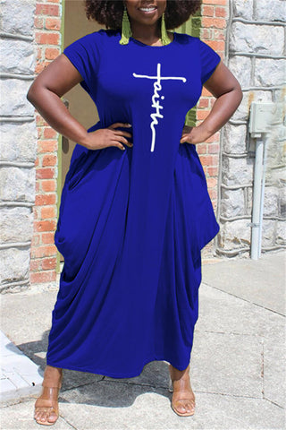 Online-clothing-plus-size-pink-irregular-pattern-print-round-neck-maxi-dress