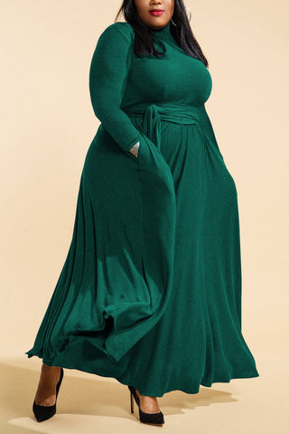 Plus Size Long Sleeve Mock Neck Flare Maxi Dress