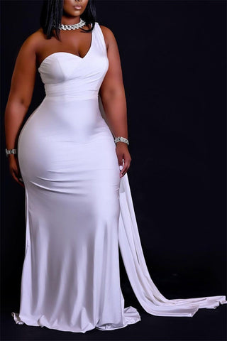 Online-clothing-plus-size-champagne-elegant-one-shoulder-dress-maxi-dress