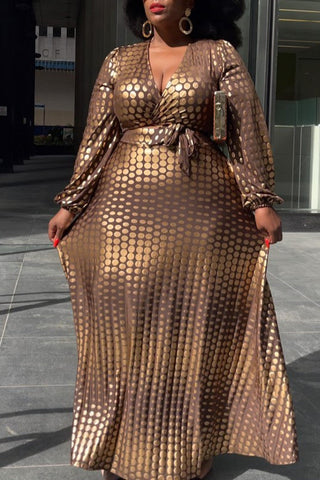 Online-clothing-plus-size-long-sleeve-v-neck-dot-print-maxi-dress