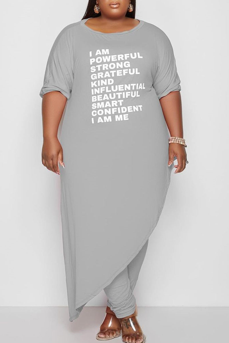 Free-shipping-online-clothing-pre-sale-plus-size-letter-print-o-neck-asymmetrical-top-pants-two-pieces-set