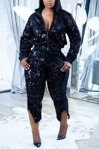 Free-shipping-online-clothing-pre-sale-plus-size-sequin-long-sleeve-jacket-front-slit-pants-two-pieces-set