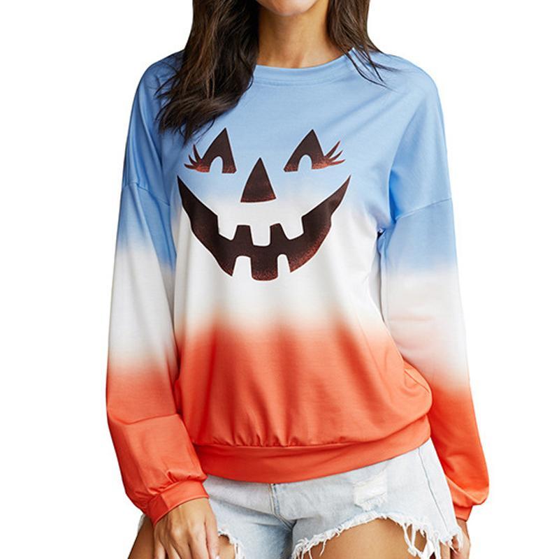 Halloween Gradient Pumpkin Print Pullover Sweatshirts