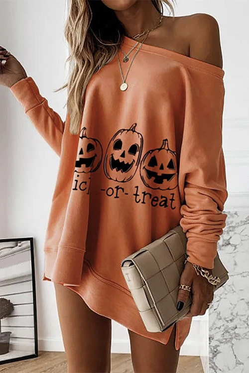 Halloween Pumpkin Graphic Sleeve Sweatshirt