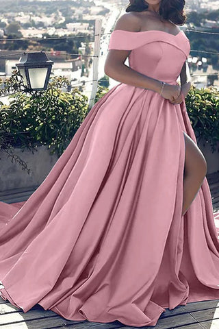 [Pre-Sale] Plus Size Solid Elegant Off The Shoulder Split Maxi Dress