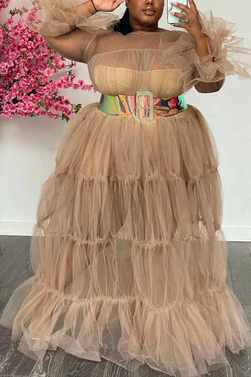 Online-clothing-plus-size-solid-sheer-ruffle-sleeve-maxi-dresses