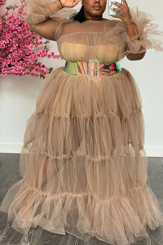 Online-clothing-plus-size-solid-sheer-ruffle-sleeve-maxi-dresses