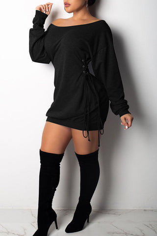 Sexy Solid Split Joint Draw String Frenulum Fold Off the Shoulder Straight Dresses