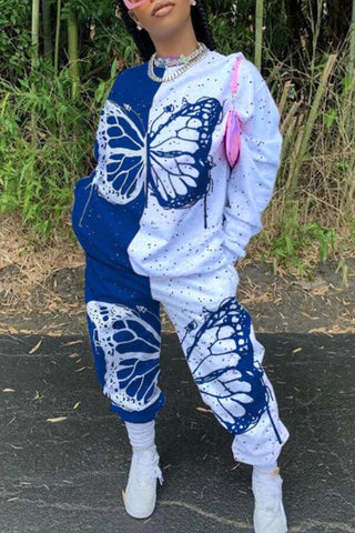 Casual Butterfly Print Stitching Two Pieces