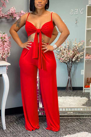 Casual Camisole Solid Color Trousers Set