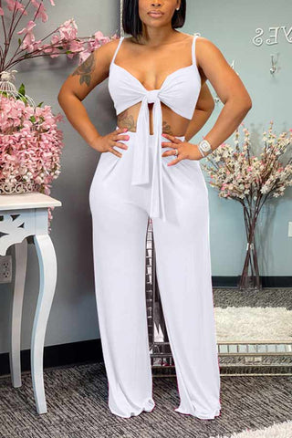 Casual Camisole Solid Color Trousers Set