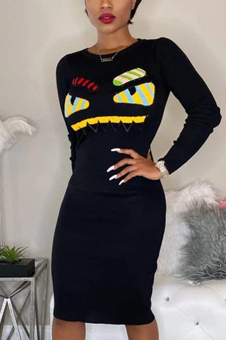 Casual Cartoon Embroidered Dress