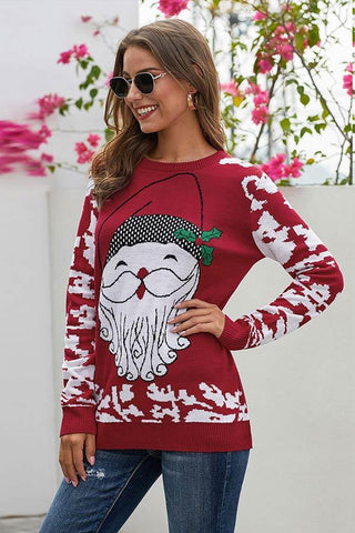 Casual Christmas Print O Neck Sweater