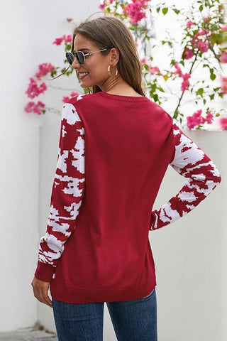 Casual Christmas Print O Neck Sweater