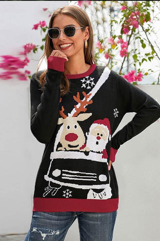 Casual Christmas Print O Neck Sweater
