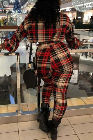 Casual Daily Plaid Print Plus Size Two Pieces