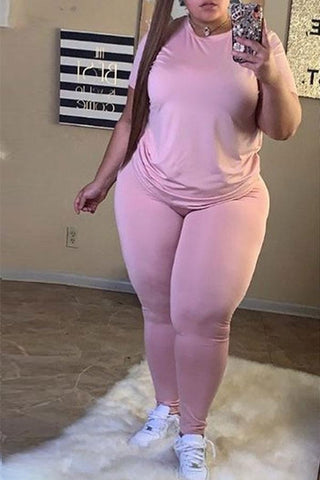 Casual Daily Solid Color Plus Size Two Pieces