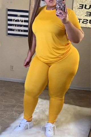 Casual Daily Solid Color Plus Size Two Pieces
