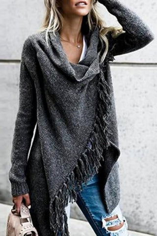 Casual Fringed Slim Sweater Coat