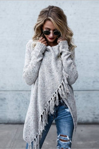 Casual Fringed Slim Sweater Coat