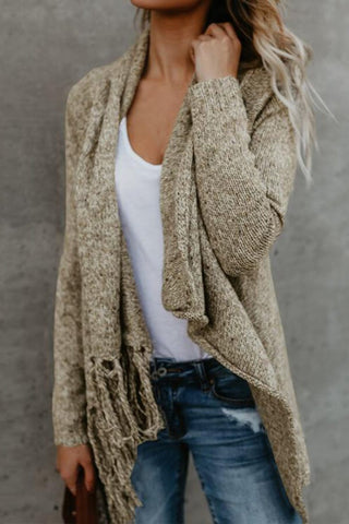 Casual Fringed Slim Sweater Coat