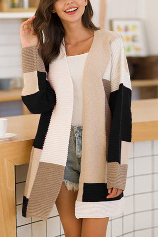 Casual Geometric Color Matching Cardigan
