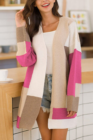 Casual Geometric Color Matching Cardigan