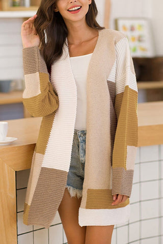 Casual Geometric Color Matching Cardigan
