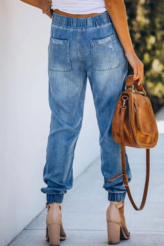 Casual High Waist Broken Holes Loose Jeans