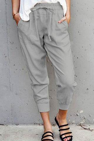 Casual High Waist Solid Cropped Trousers