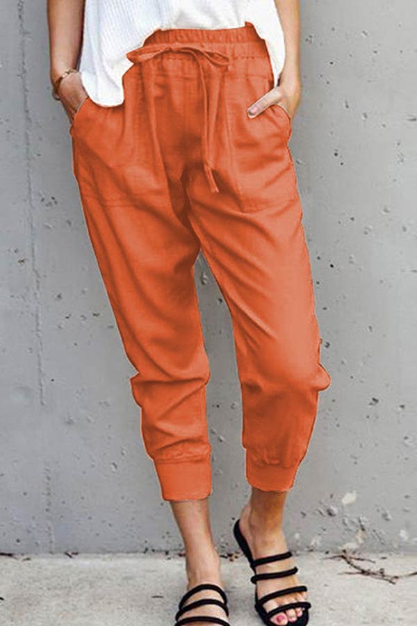 Casual High Waist Solid Cropped Trousers