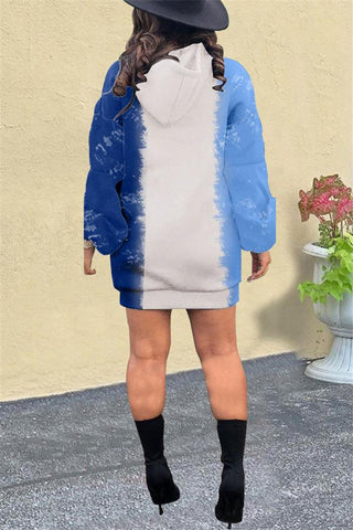 Casual Hooded Collar Mini Print Dress