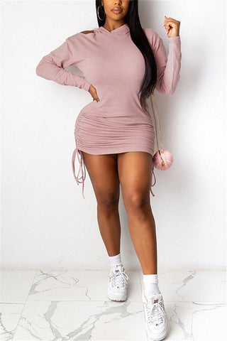 Casual Hooded Collar Mini Solid Dress