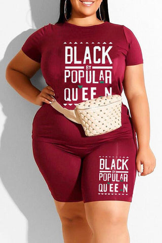 Casual Letter Print Plus Size Two Pieces