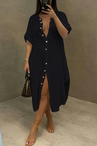 Free-shipping-online-clothing-casual-loose-shirt-solid-color-dress
