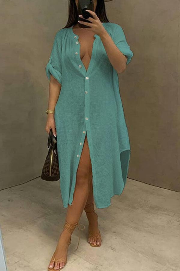 Casual Loose Shirt Solid Color Dress