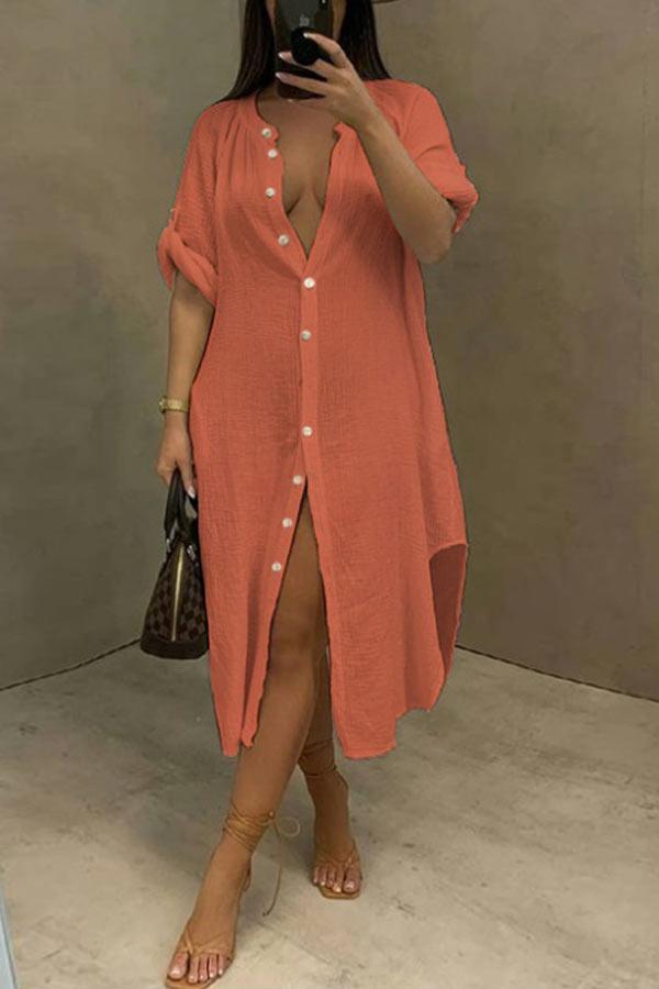 Free-shipping-online-clothing-casual-loose-shirt-solid-color-dress
