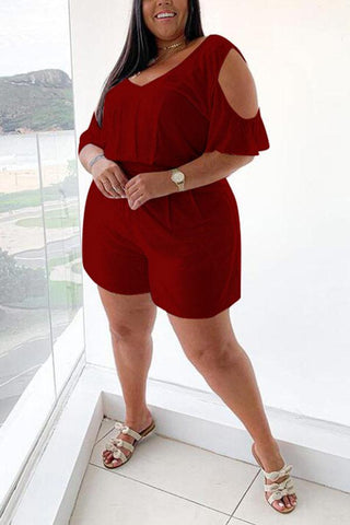 Casual Loose Solid Color Plus Size Romper