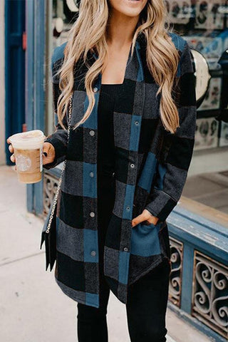 Casual Mid Length Plaid Print Coat