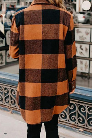 Casual Mid Length Plaid Print Coat