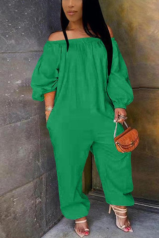 Casual Off The Shoulder Solid Color Jumpsuit