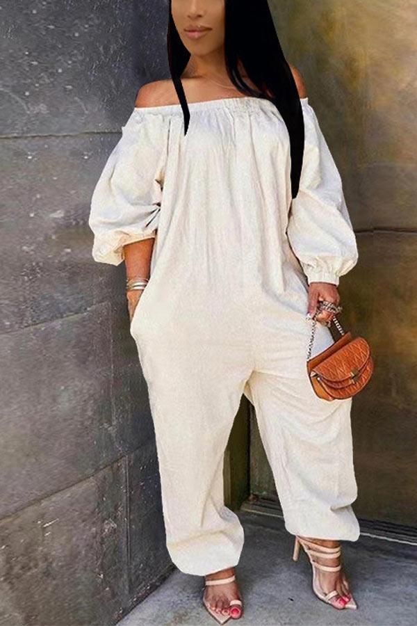 Casual Off The Shoulder Solid Color Jumpsuit