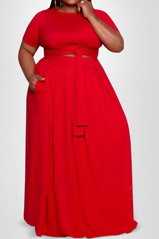 Casual Plus Size Lace Up Floor Length Dress