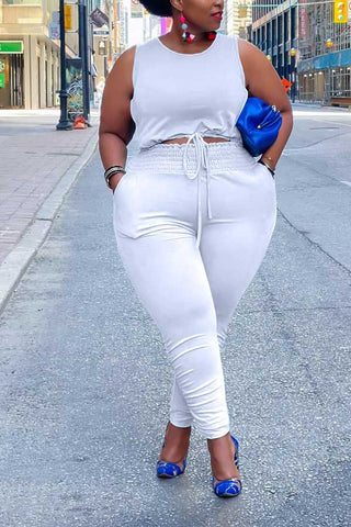 Casual Plus Size Solid Color Vest Trousers Set