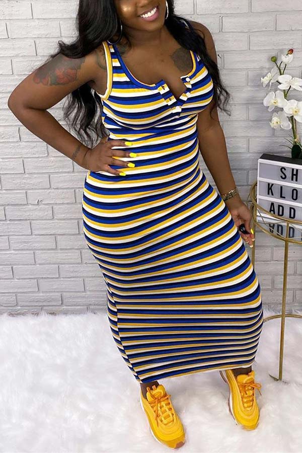 Casual Plus Size Striped Sleeveless Maxi Dress