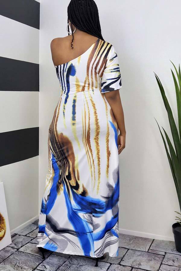 Casual Printed One shoulder Long Dress