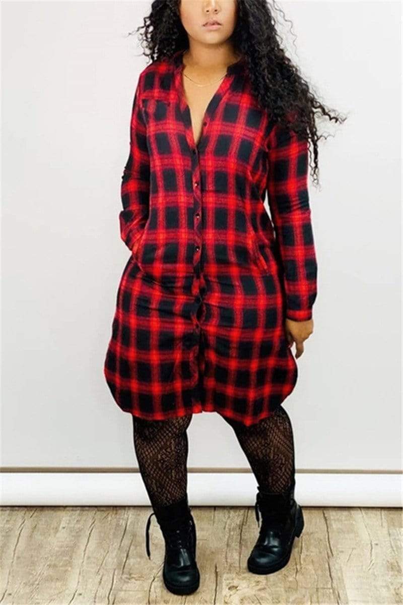 Casual Red Plaid Dress