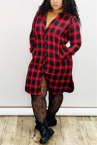 Casual Red Plaid Dress