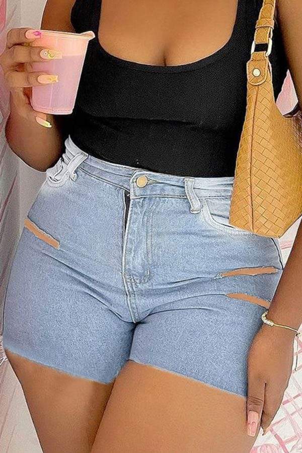 Casual Solid Buttons High Waist Shorts