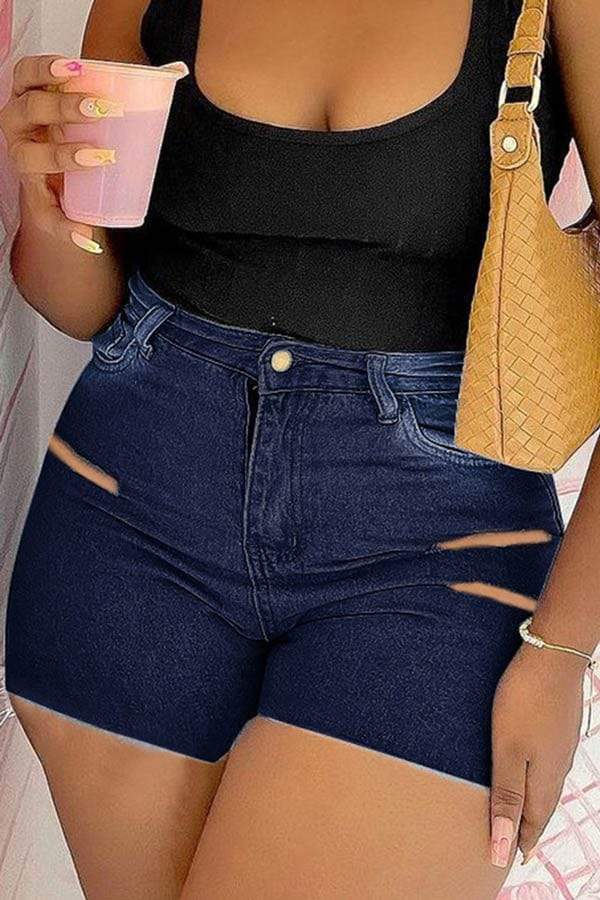 Casual Solid Buttons High Waist Shorts
